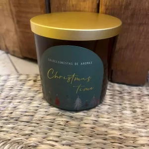 Vela de Navidad vidrio aroma avellana y pistacho etiqueta verde